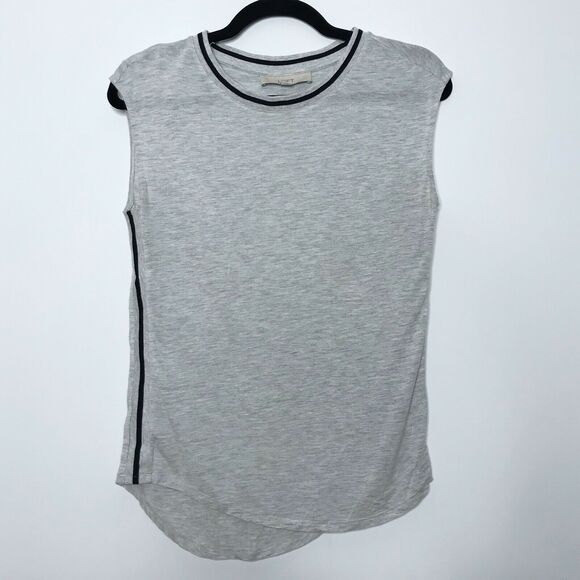 LOFT XS Sleeveless Side Stripe Tee Light Heather Gray Rounded Hem Womens - Picture 1 of 7